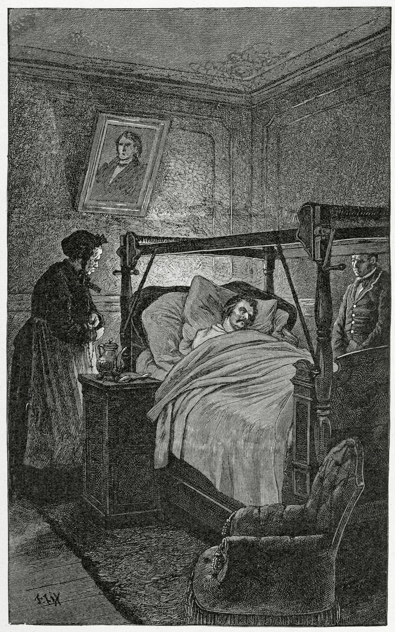 Mort de Balzac - ilustracja z Choses vues, XIX w. (rycina bw) autorstwa Frederic Theodore Lix