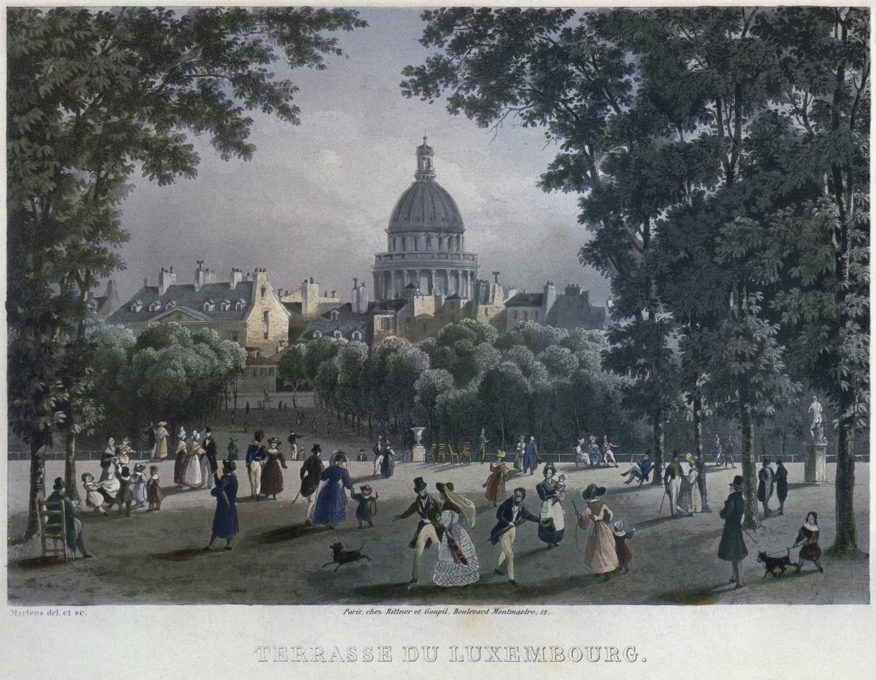 Jardin du Luxembourg, rytowany przez Frederica Martensa (1809-75) 1832 (kolor grawerowany) autorstwa Frederic Martens