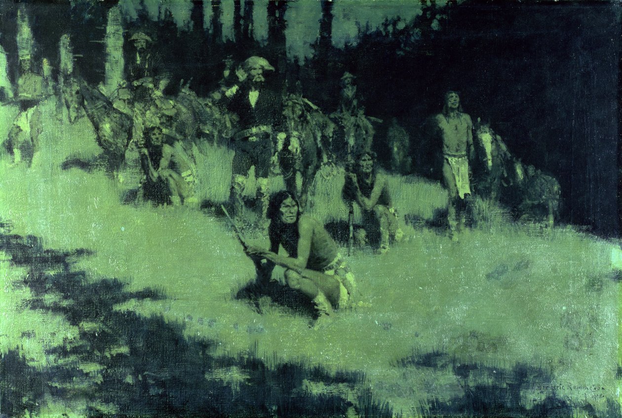 Skauci Apaczów Słuchanie, 1908 autorstwa Frederic Remington