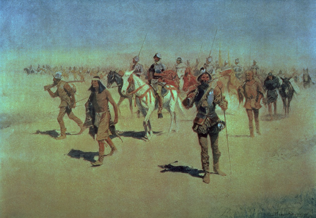 Francisco Vasquez de Coronado (ok. 1510-54) Przemierzając Nowy Meksyk, z „Wielkich amerykańskich odkrywców”, 1905 autorstwa Frederic Remington