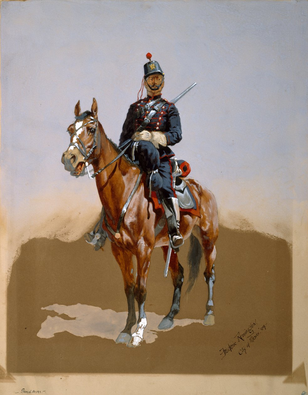 Żandarm, 1889 (wc, tusz i gwasz na papierze) autorstwa Frederic Remington