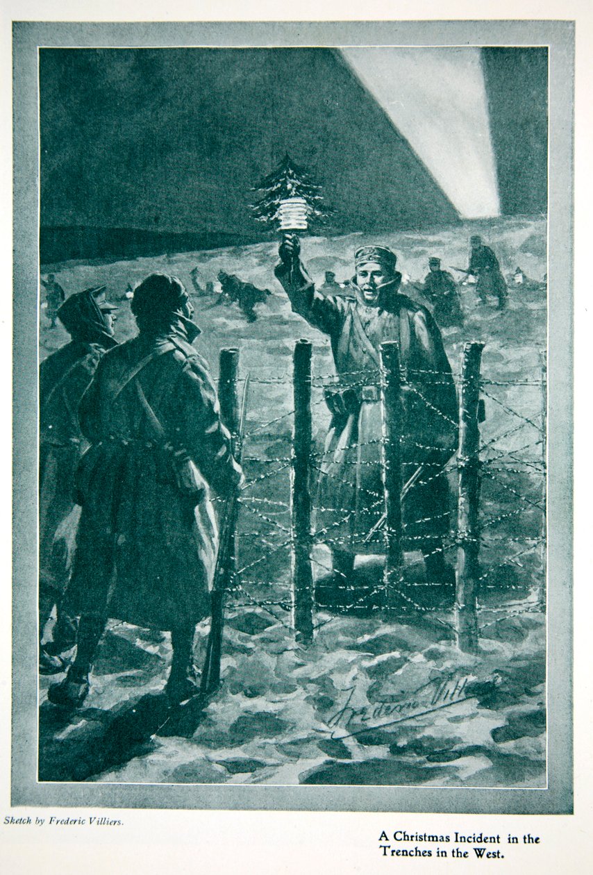 Rozejm bożonarodzeniowy z 1914 r., z „Rok 1915: zapis znaczących osiągnięć i wydarzeń”, 1915 autorstwa Frederic Villiers