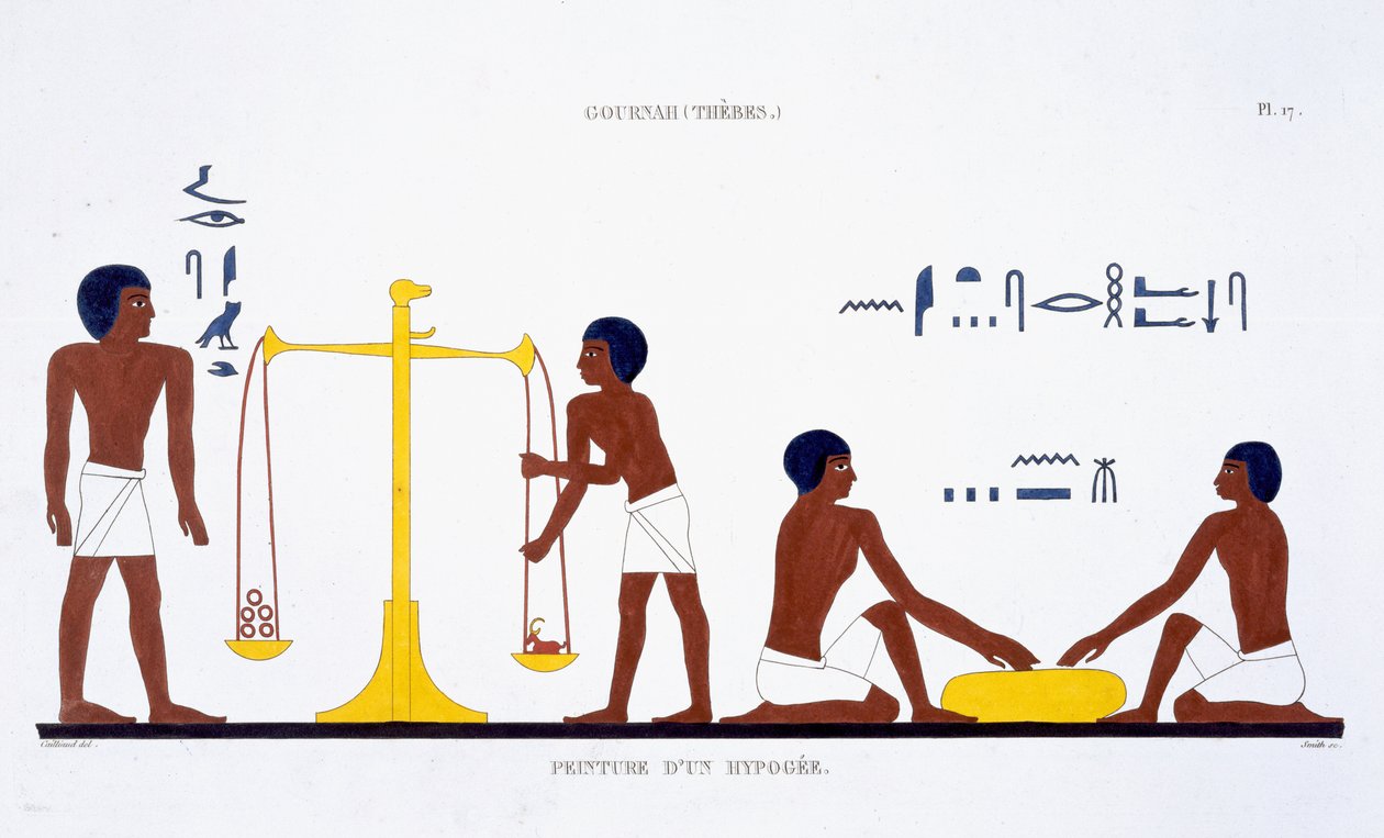 Rituals of Death (temat niejasny), z rzadkiego zapisu fresków z Teb, odnotowanego w latach 1819-1822 podczas jego drugiej wizyty w Egipcie przez Frederica Cailliauda (1787-1869) (litografia kolorowa) autorstwa Frederic (after) Cailliaud