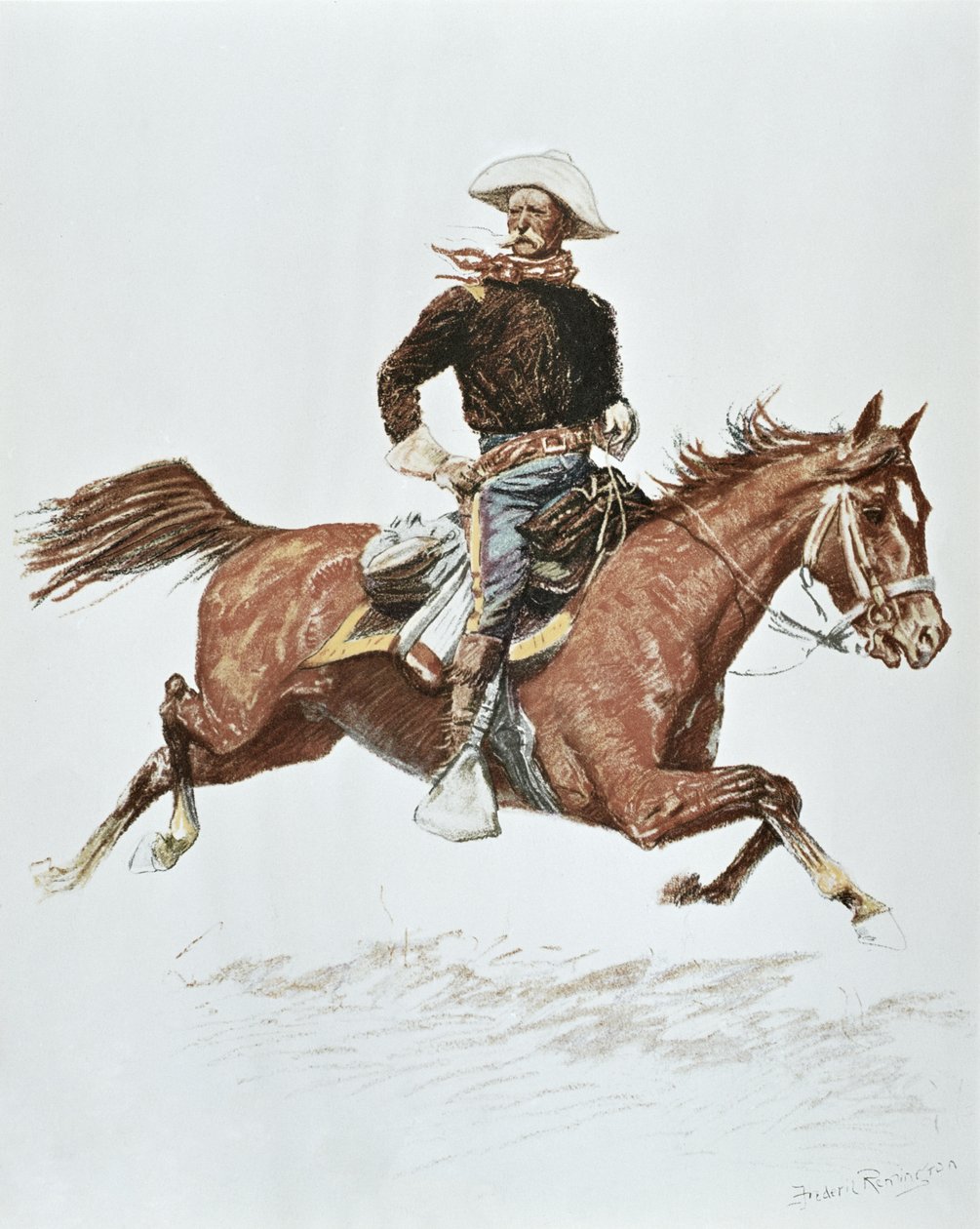 Oficer kawalerii USA w stroju kampanii z lat 70. XIX wieku (kolor lito) autorstwa Frederic (after) Remington