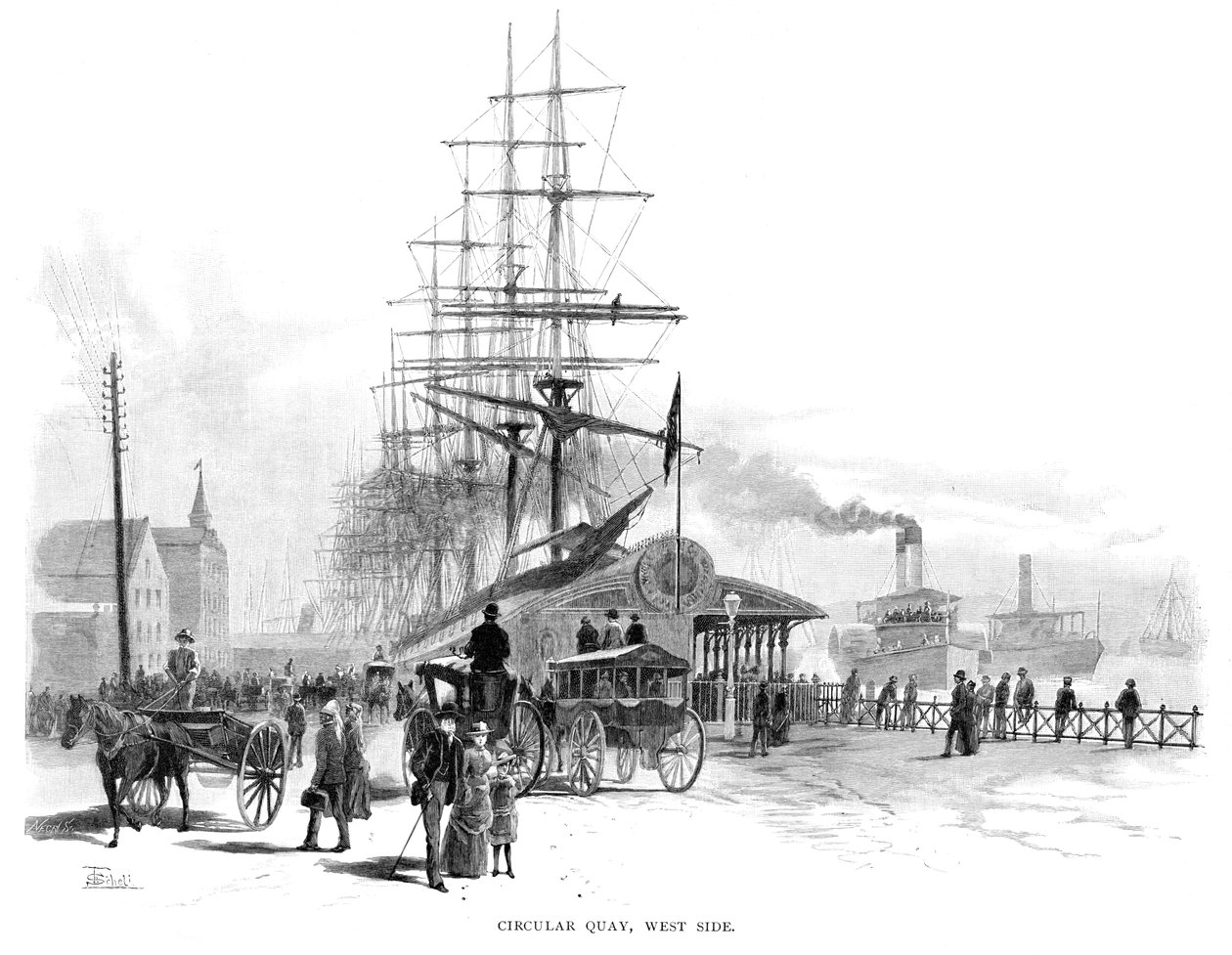 Circular Quay, zachodnia strona, Sydney, Nowa Południowa Walia, Australia, 1886. autorstwa Frederic B. Schell