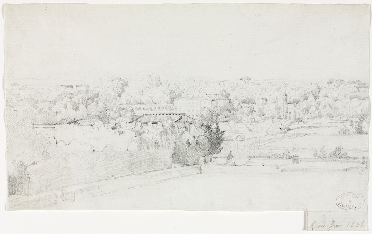 Widok Willi Borghese i jej Oranżerii z Willi Medici, 1826. autorstwa Frederic Bourgeois de Mercey