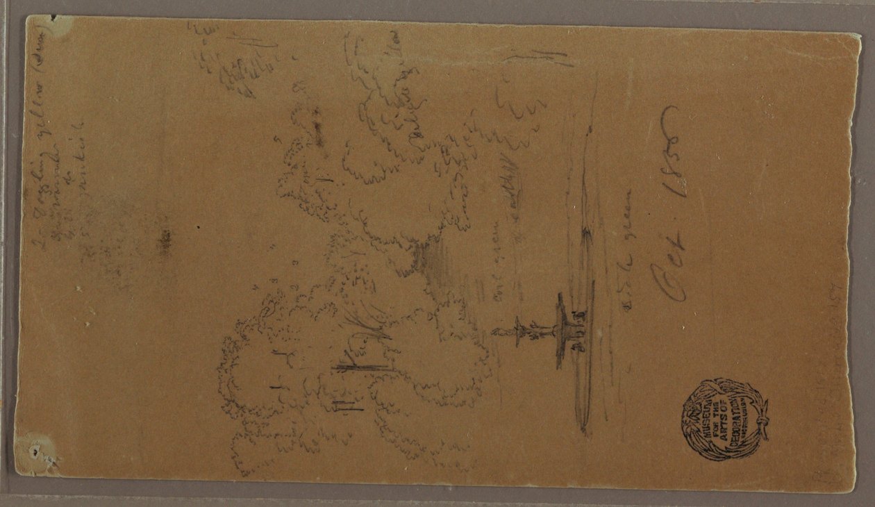Rysunek, Fontanna w parku, wodospad Niagara, październik 1856 r. autorstwa Frederic Edwin Church