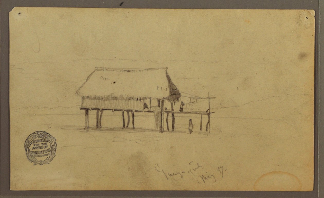 Rysunek, Chata na słupach, Guayaquil, Ekwador, maj 1857 r. autorstwa Frederic Edwin Church