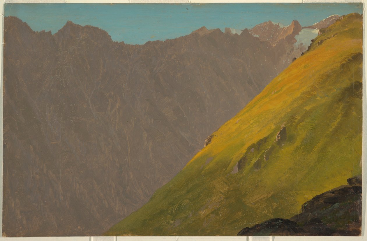 Rysunek, krajobraz alpejski, Bawaria lub Szwajcaria, 1868 r. autorstwa Frederic Edwin Church