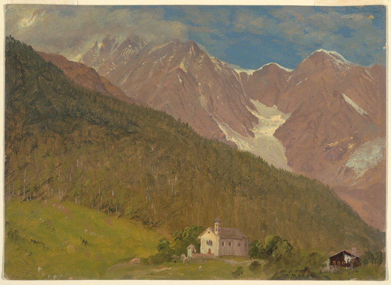 Rysunek, Alpejski krajobraz w Szwajcarii, sierpień 1868 r. autorstwa Frederic Edwin Church