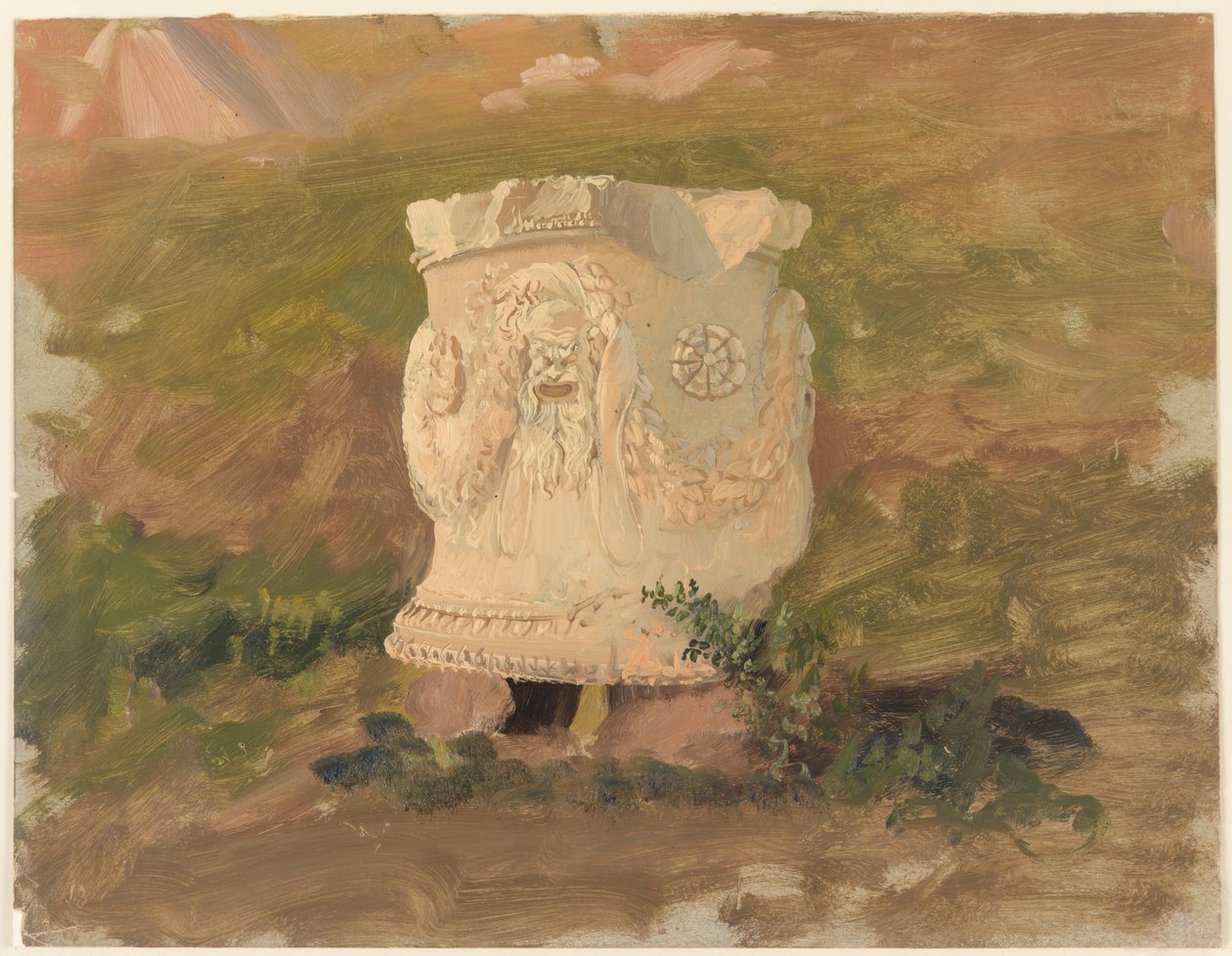 Rysunek, Ateny, rzeźba w teatrze Dionizosa, kwiecień 1869 r. autorstwa Frederic Edwin Church