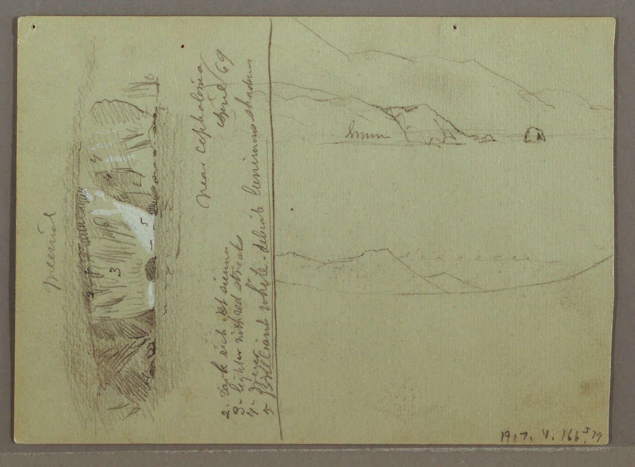 Rysunek, nagie wzgórze, Akropol w Koryncie, Grecja, kwiecień 1869 r. autorstwa Frederic Edwin Church