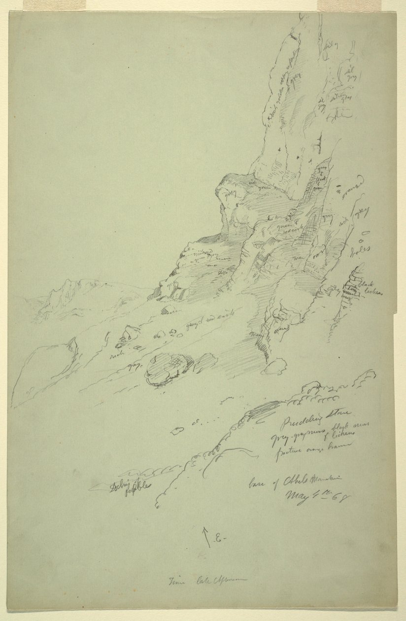 Rysunek, podstawa wzgórza na zachód od Suk Wadi, Barada, 4 maja 1868 r. autorstwa Frederic Edwin Church