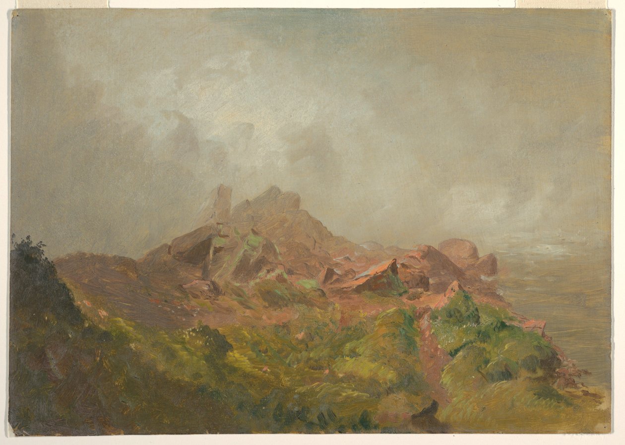 Rysunek, Podstawa wodospadu American Fall, Niagara, 1856-58 autorstwa Frederic Edwin Church