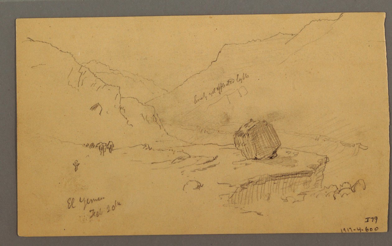Rysunek, Zatoka z domami, góry z tyłu, styczeń 1868 r. autorstwa Frederic Edwin Church