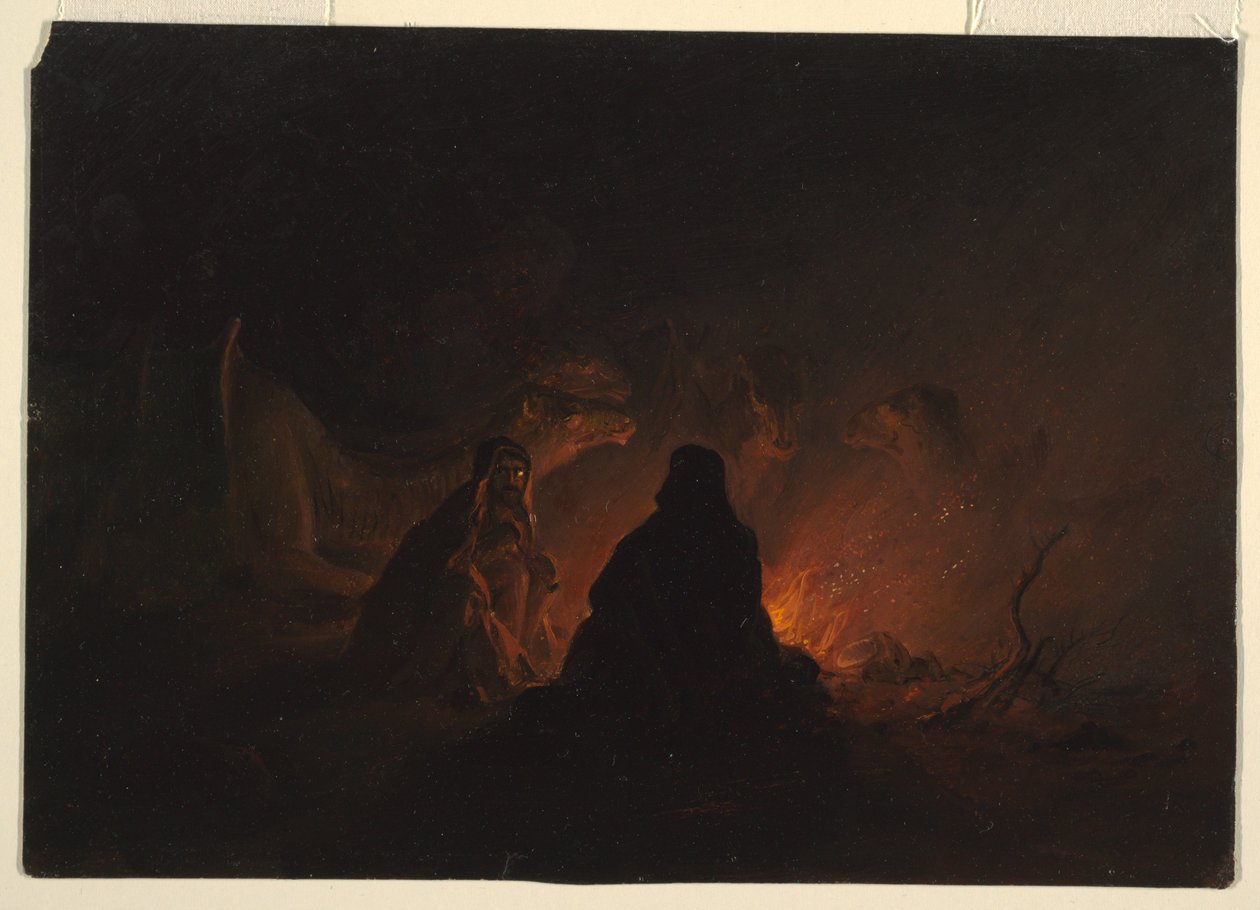 Rysunek, Beduini w obozie nocą, luty lub marzec 1868 r. autorstwa Frederic Edwin Church