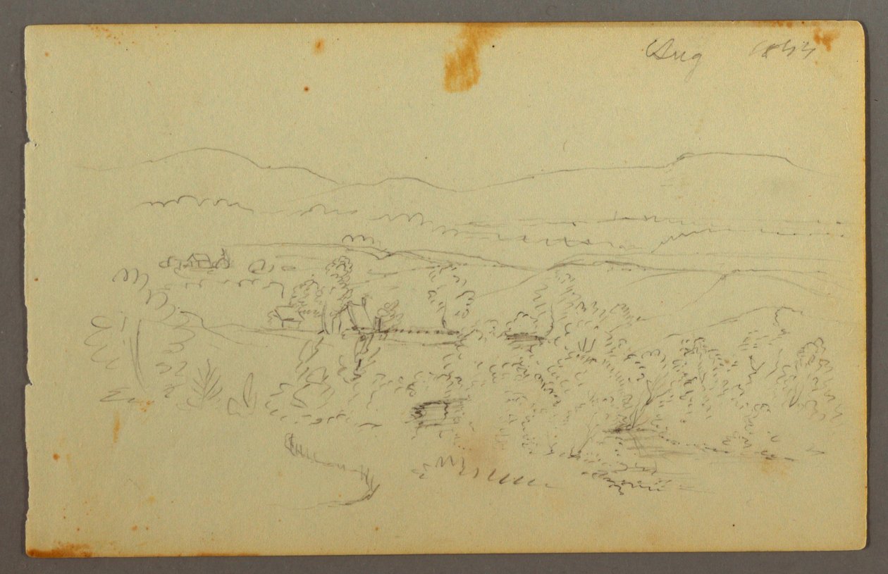 Rysunek, szeroka dolina z farmami, 1844 r. autorstwa Frederic Edwin Church