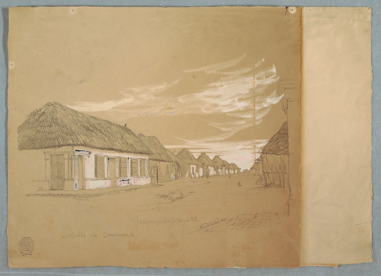 Rysunek, Calle de Commerce, Barranquilla, Kolumbia, maj 1853 r. autorstwa Frederic Edwin Church