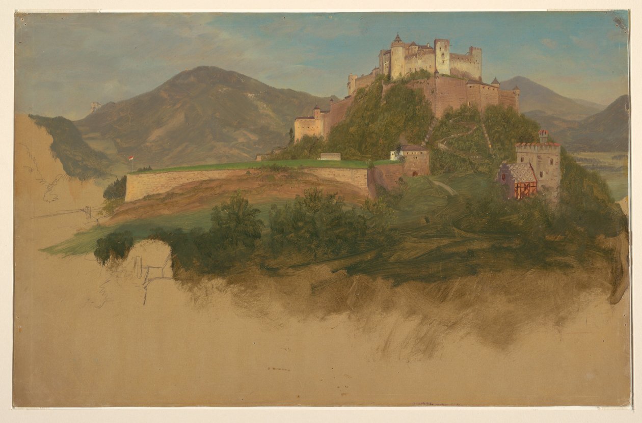 Rysunek, Zamek w Salzburgu, Austria, 1868 r. autorstwa Frederic Edwin Church