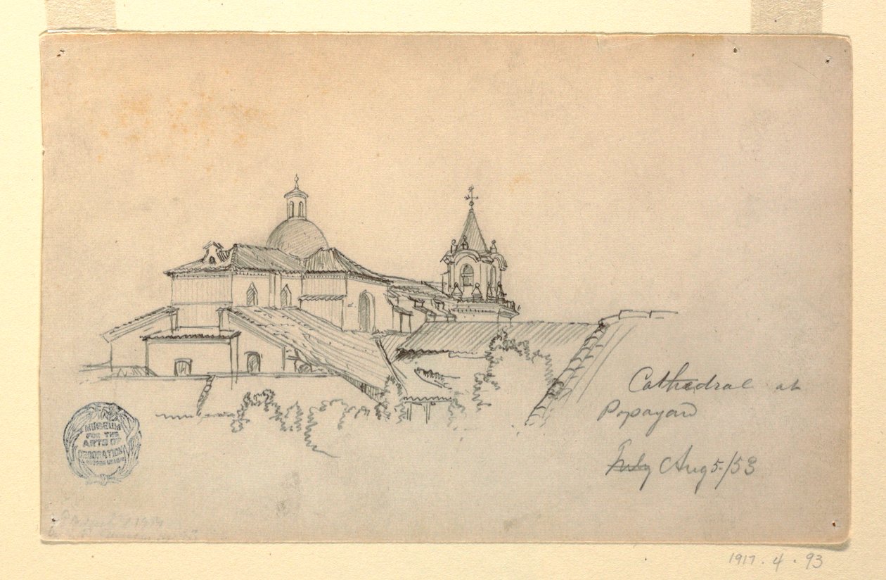 Rysunek, katedra w Popayan, Kolumbia, 5 sierpnia 1853 r. autorstwa Frederic Edwin Church