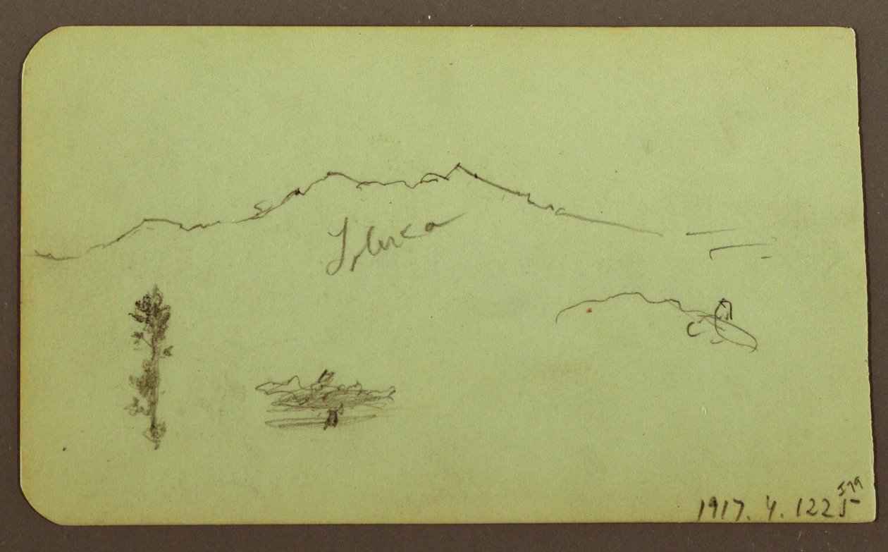 Rysunek, Kościół; Verso: Krajobraz górski, "Taluca", 1883 r. autorstwa Frederic Edwin Church
