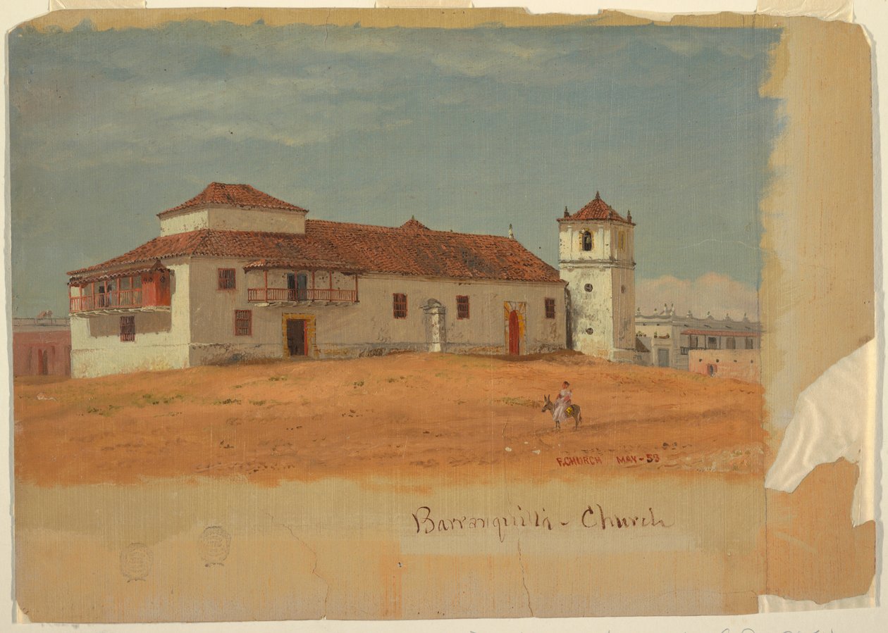 Rysunek, kościół w Barranquilla, Kolumbia, maj 1853 r. autorstwa Frederic Edwin Church