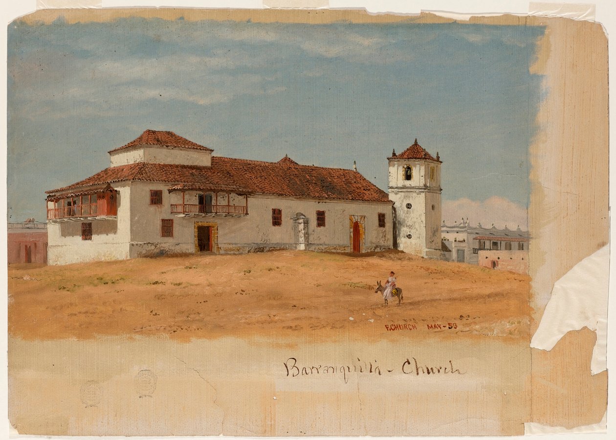 Rysunek, kościół w Barranquilla, Kolumbia, maj 1853 r. autorstwa Frederic Edwin Church