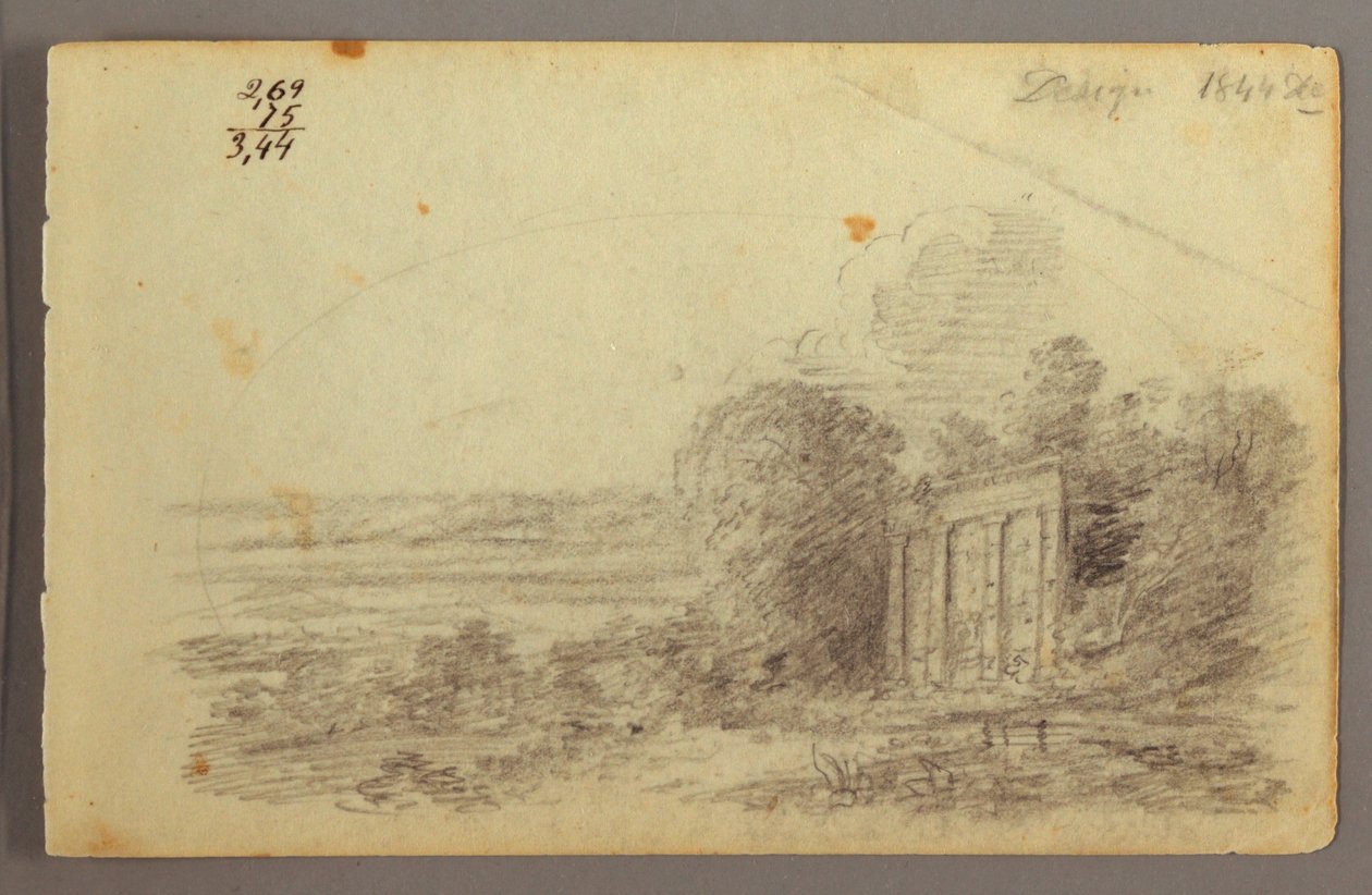 Rysunek, klasyczna ruina, drzewa, 1844 r. autorstwa Frederic Edwin Church