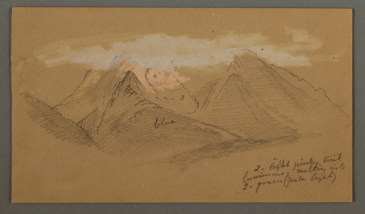 Rysunek, Chmury nad szczytami górskimi, prawdopodobnie 1868 r. autorstwa Frederic Edwin Church