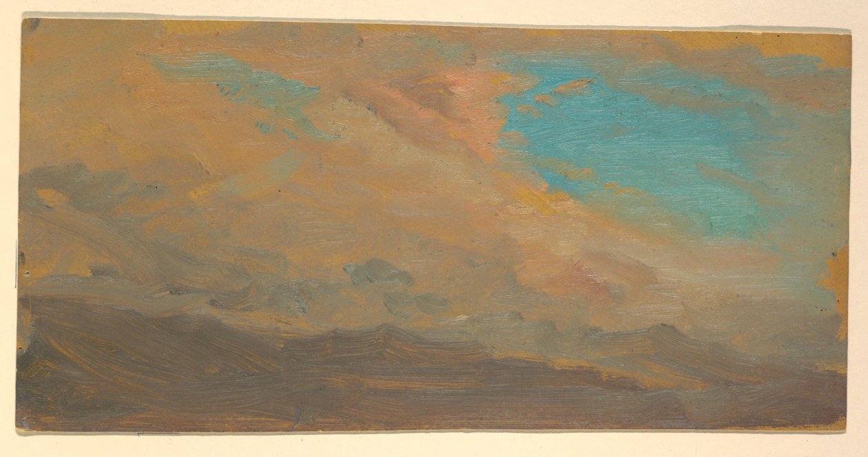 Rysunek, zachmurzone niebo nad górami; Verso: wzniesienie pomnika, lipiec 1865 r. autorstwa Frederic Edwin Church