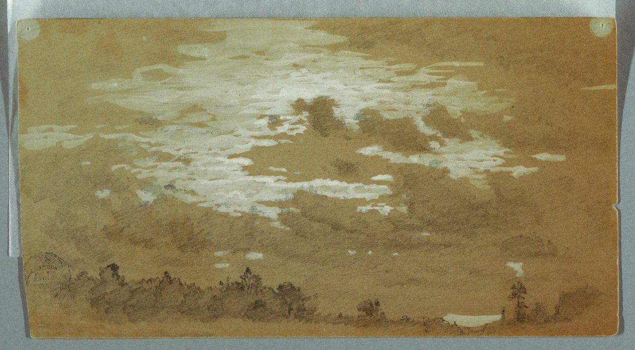 Rysunek, Pochmurne niebo nad zalesionym grzbietem, Niagara, prawdopodobnie 1858 r. autorstwa Frederic Edwin Church