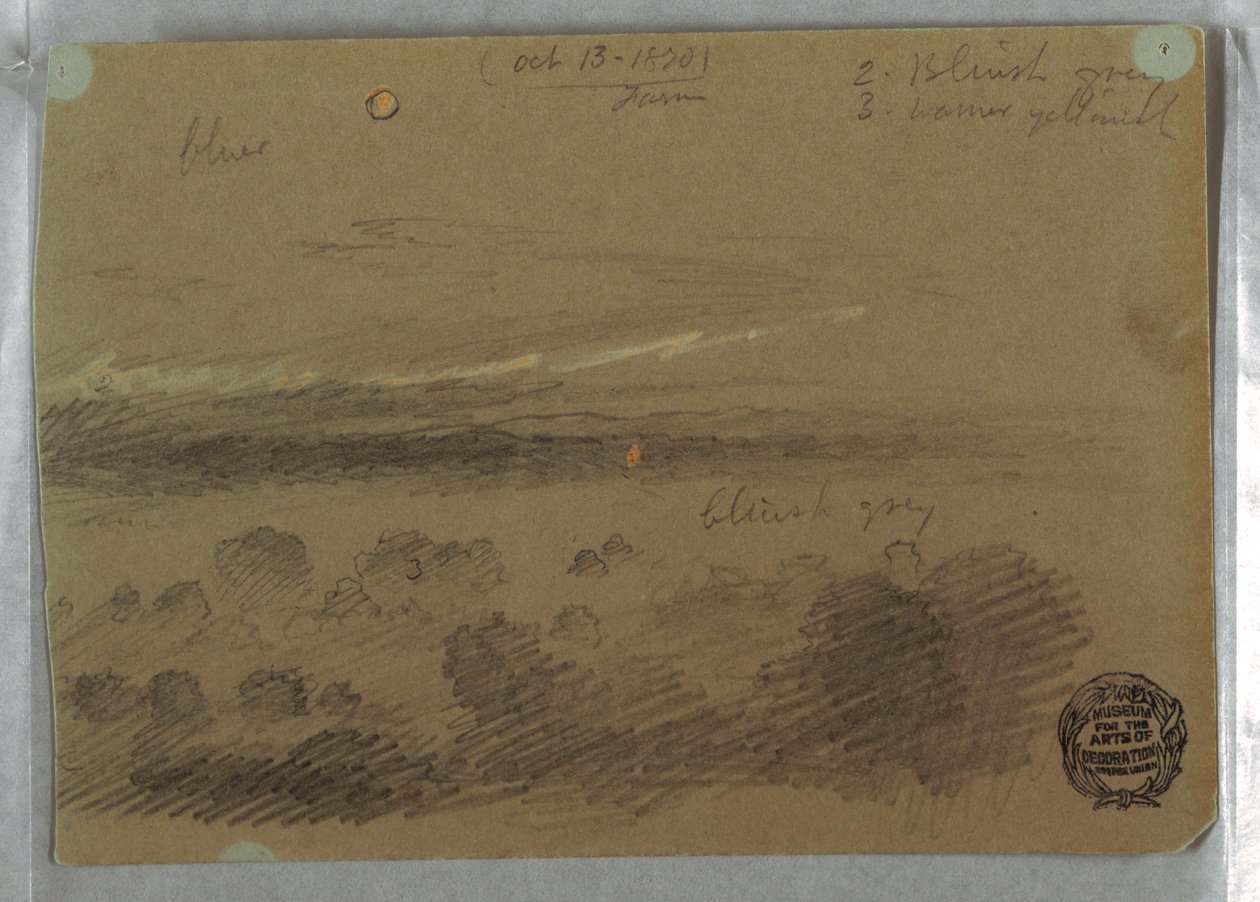 Rysunek, zachmurzone niebo i księżyc, 13 października 1870 r. autorstwa Frederic Edwin Church
