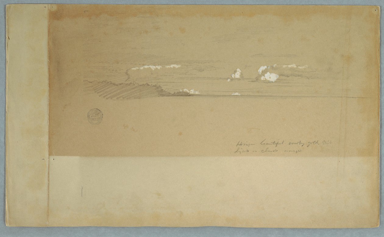 Rysunek, Pochmurne niebo nad pagórkowatym i zalesionym terenem, prawdopodobnie 1857 r. autorstwa Frederic Edwin Church
