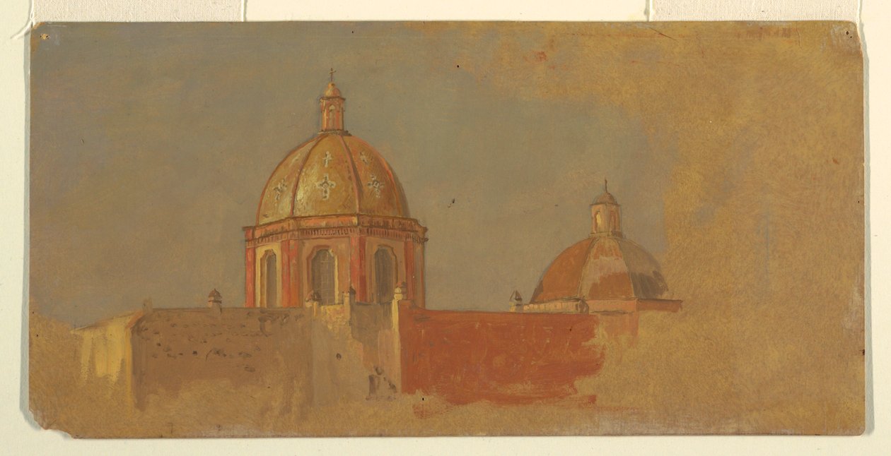 Rysunek, Kolumbia lub Ekwador, dachy kościołów, 1853 lub 1857 r. autorstwa Frederic Edwin Church