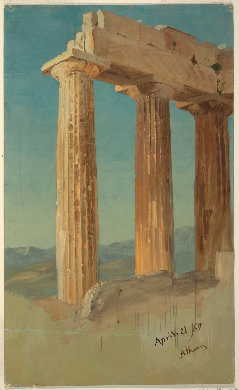 Rysunek, Kolumny Partenonu, Ateny, 21 kwietnia 1869 r. autorstwa Frederic Edwin Church