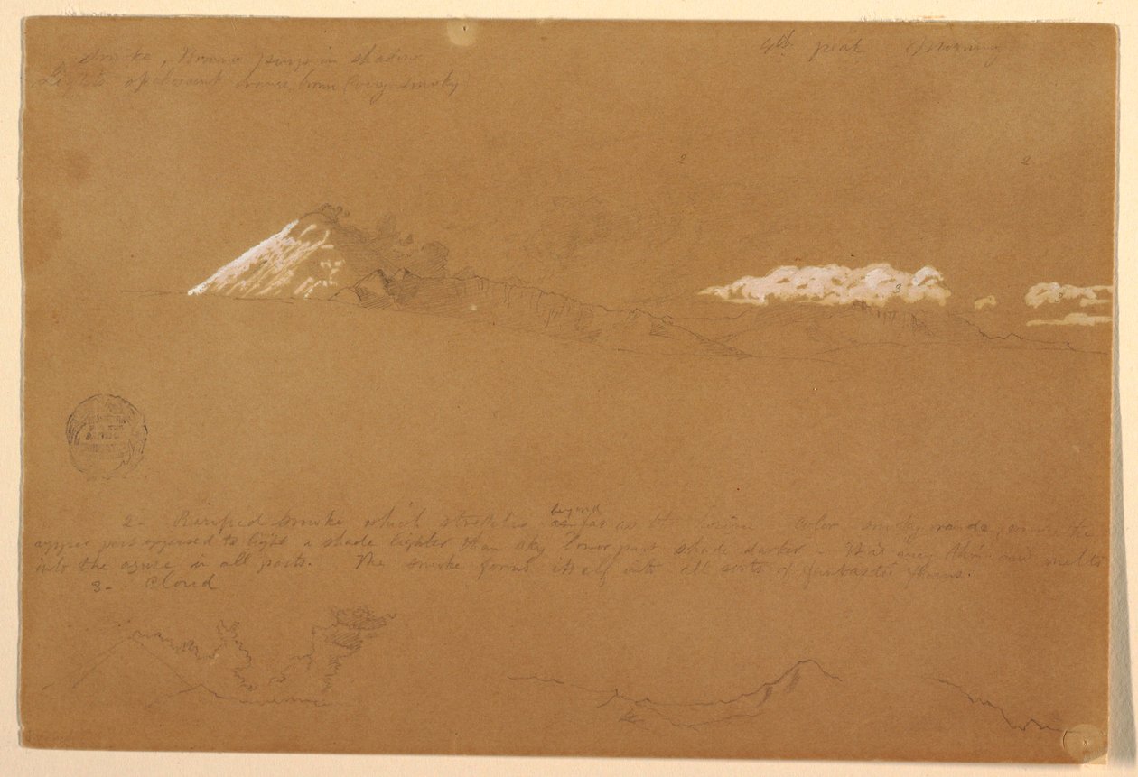 Rysunek, Cotapaxi, poranek, ze Świątyni Słońca, Quito, Ekwador, 24 czerwca 1857 r. autorstwa Frederic Edwin Church