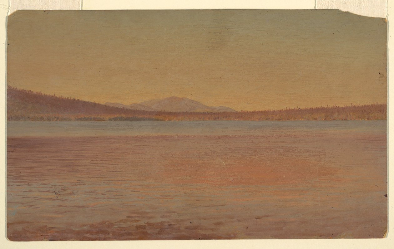Rysunek, Odległy widok na góry Katahdin i podróżnika z jeziora Millinocket, 1870-80 autorstwa Frederic Edwin Church