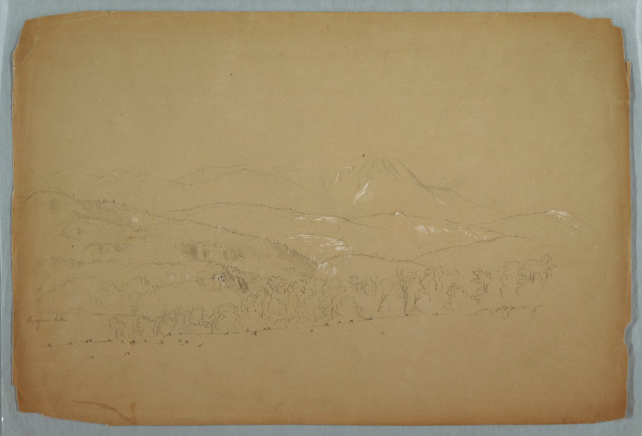 Rysunek, Odległy widok Katahdin z zachodu, ok. 1856 r. autorstwa Frederic Edwin Church