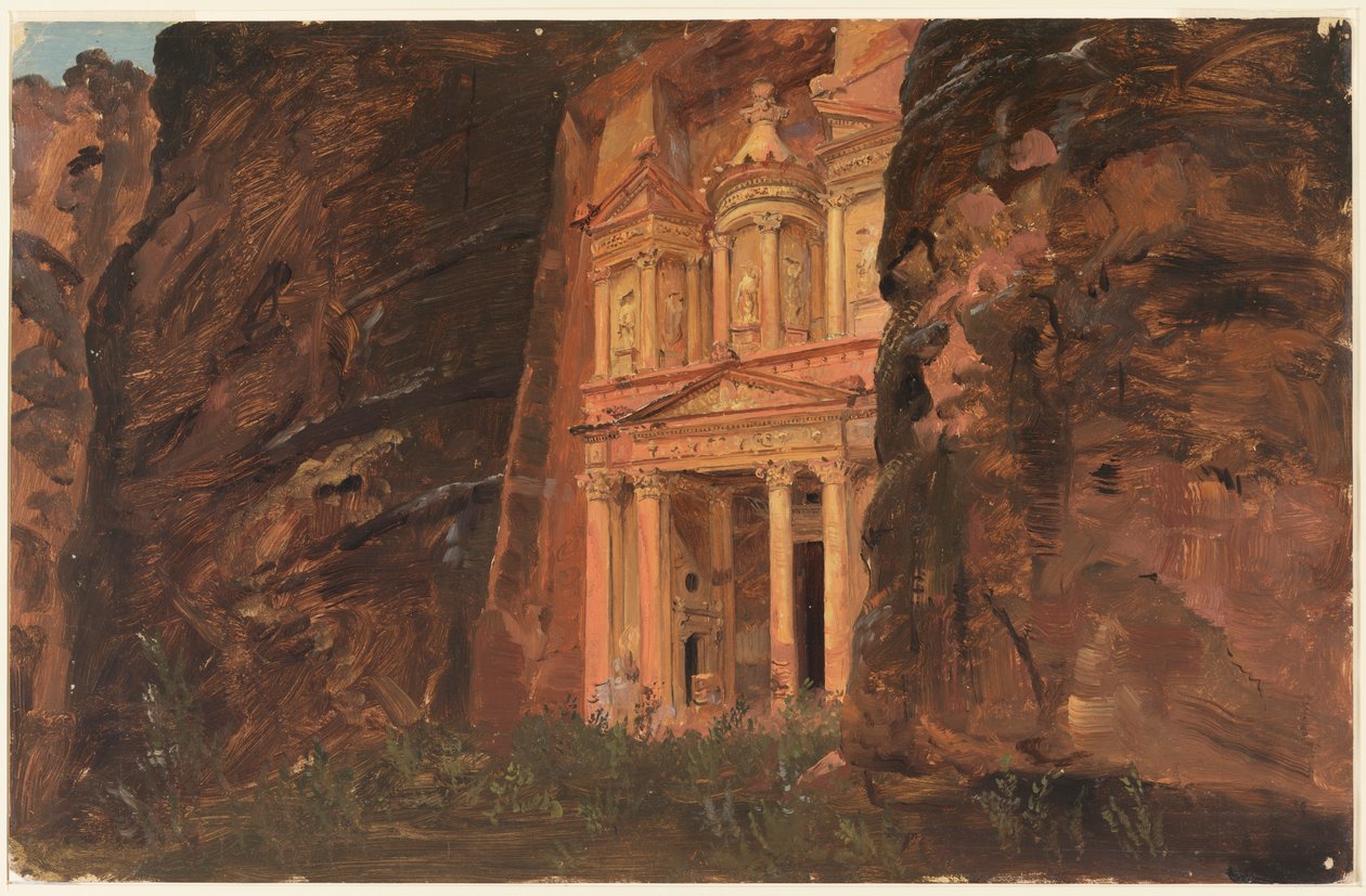 Rysunek, El Khasneh, Petra, koniec lutego 1868 r. autorstwa Frederic Edwin Church