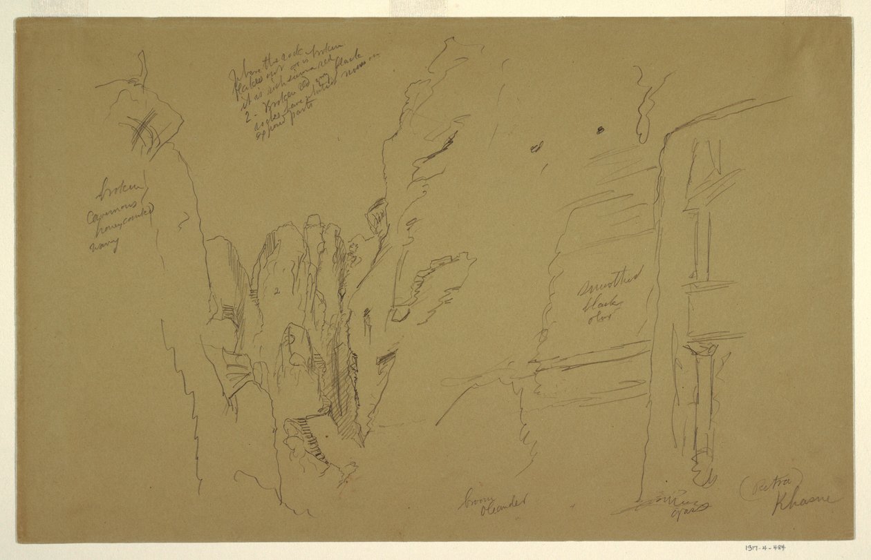 Rysunek, El Khasnesh, Petra w Jordanii, 26 lutego 1868 r. autorstwa Frederic Edwin Church