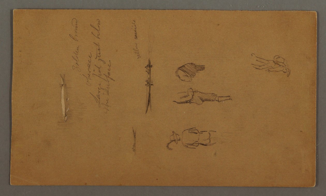 Rysunek, studium postaci, postać w łodzi, ryba, prawdopodobnie 1868 r. autorstwa Frederic Edwin Church