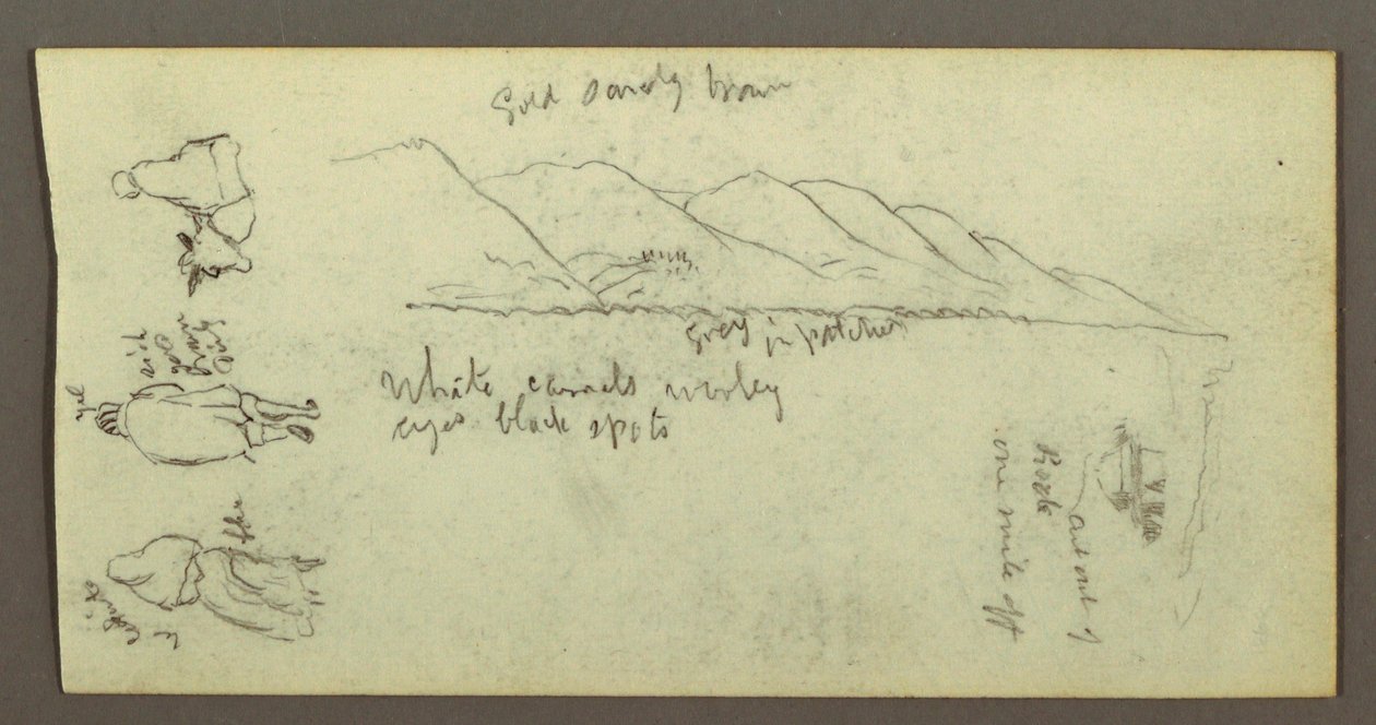 Rysunek, studium postaci, pasmo górskie, prawdopodobnie 1868 r. autorstwa Frederic Edwin Church
