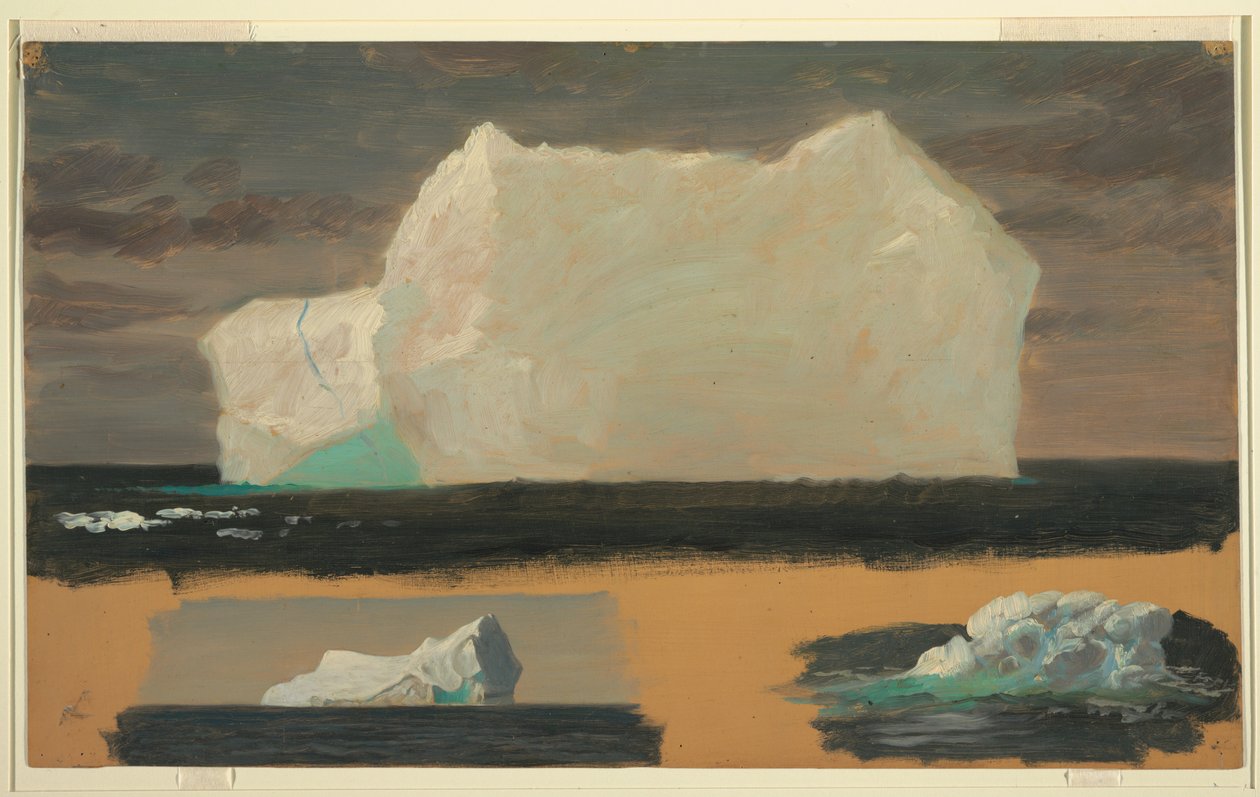 Rysunek, Pływające góry lodowe w pobliżu Twillingate, Nowa Fundlandia, 4 lipca 1859 r. autorstwa Frederic Edwin Church