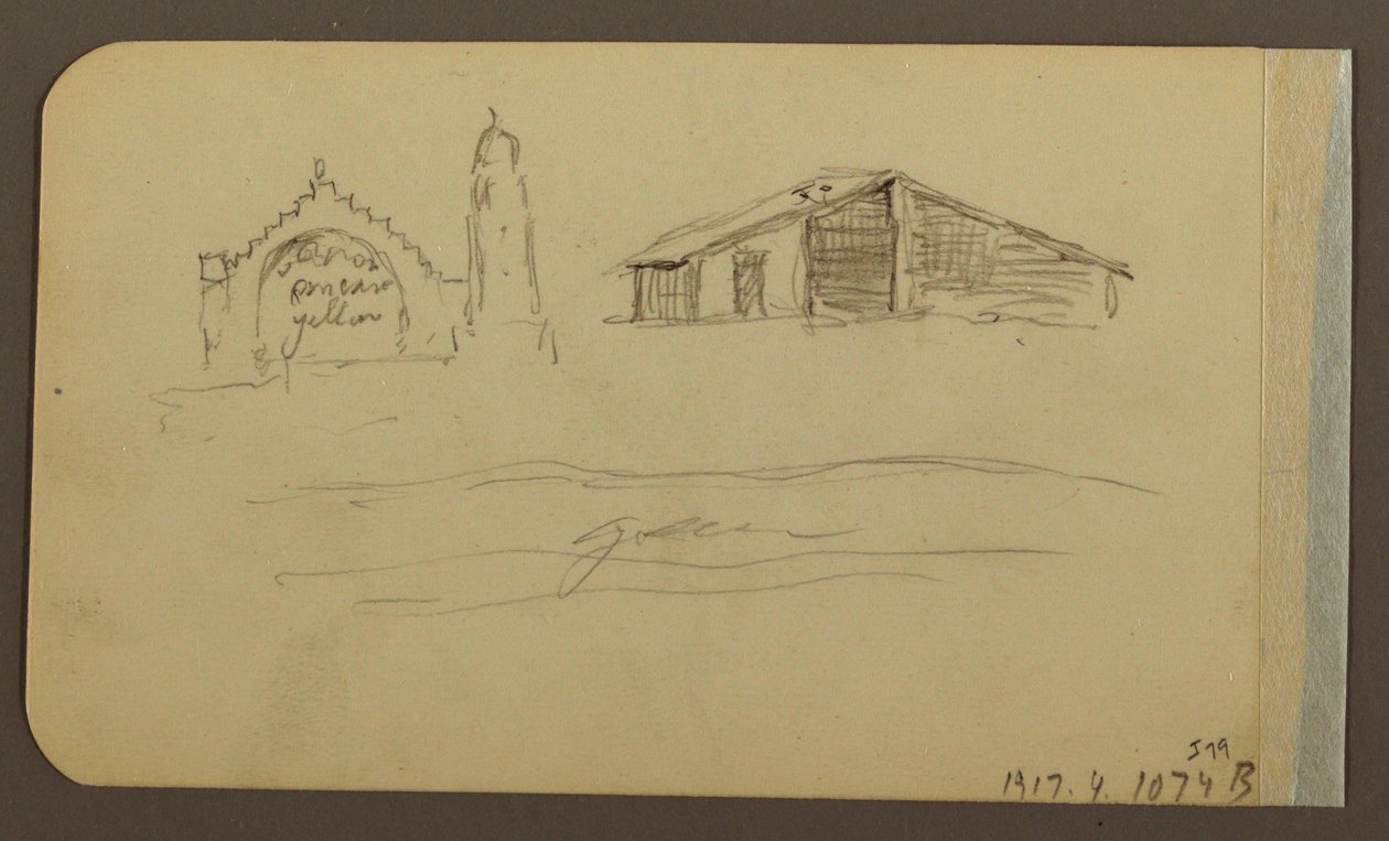 Rysunek, ogród, dom, Cuautla; Verso: kościół, stodoła, Cuautla, luty 1885 r. autorstwa Frederic Edwin Church