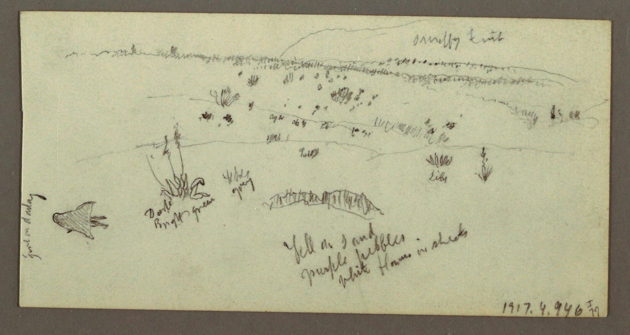 Rysunek, wzgórze, krzewy, postać, studium wielbłąda, prawdopodobnie 1868 r. autorstwa Frederic Edwin Church