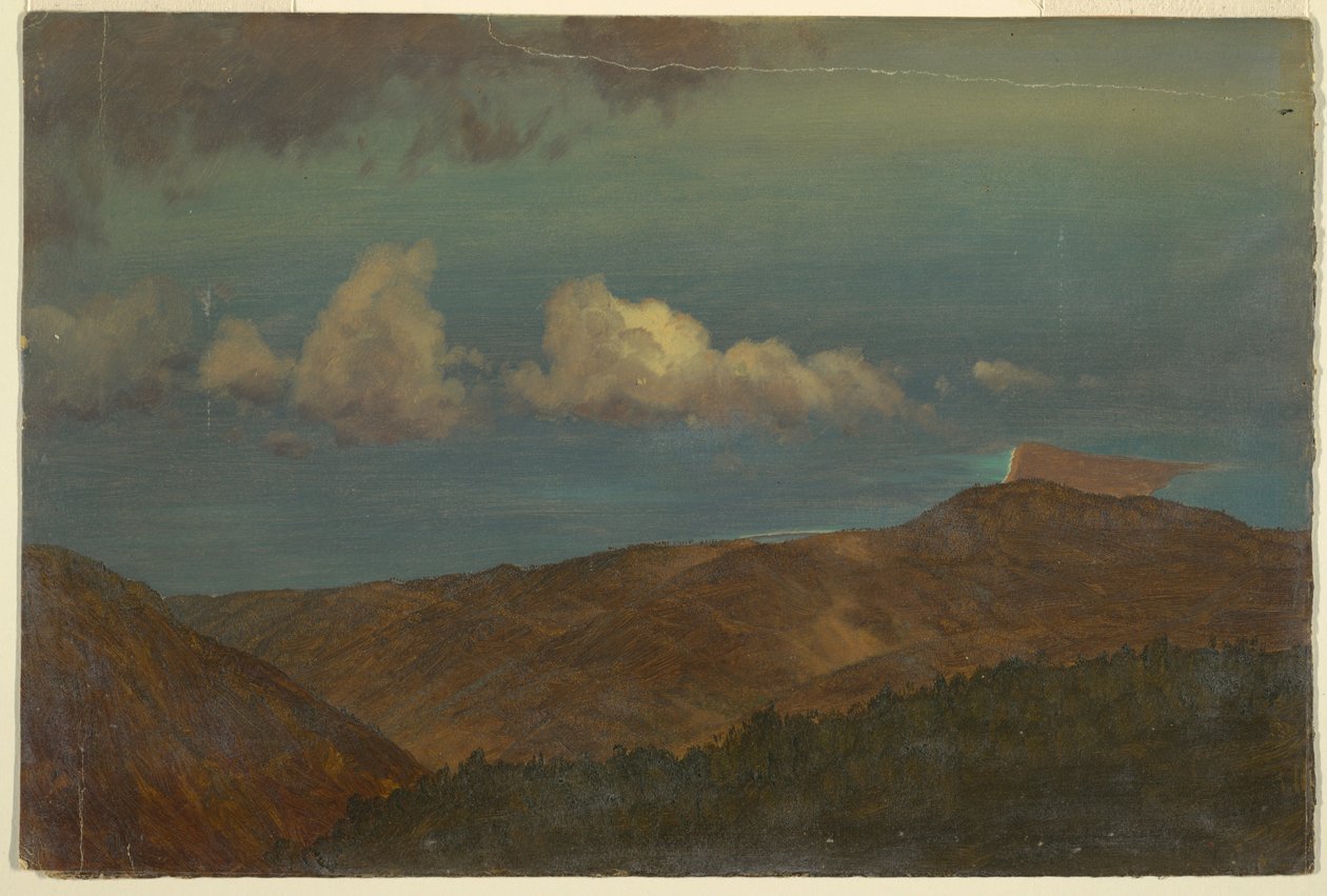 Rysunek, pagórkowaty krajobraz, 1865 r. autorstwa Frederic Edwin Church