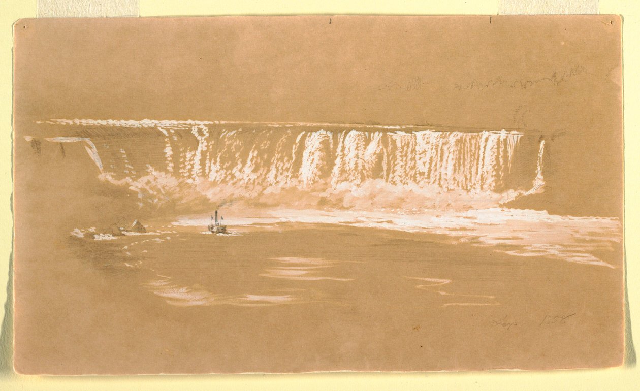 Rysunek, wodospad Horseshoe Fall od strony północnej, Niagara, wrzesień 1858 r. autorstwa Frederic Edwin Church