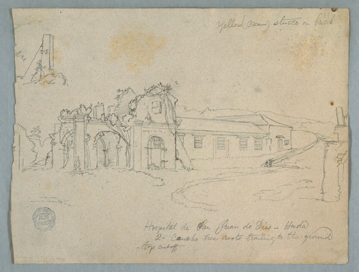 Rysunek, szpital San Juan de Dios, Honda, Kolumbia, 1853 r. autorstwa Frederic Edwin Church