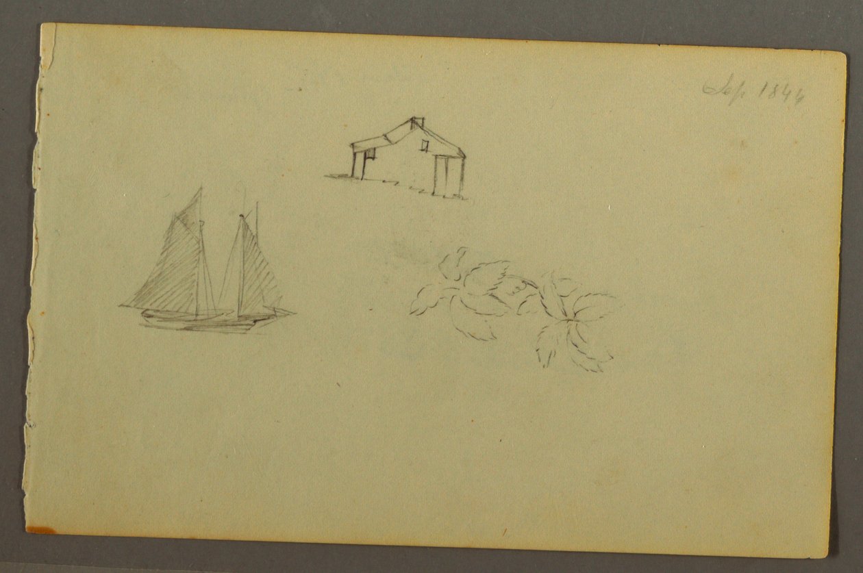 Rysunek, Dom, żaglówka, roślina, wrzesień 1844 r. autorstwa Frederic Edwin Church