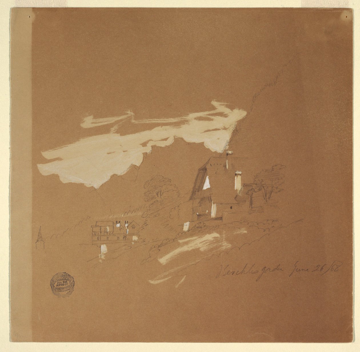 Rysunek, domy w pobliżu Berchtesgaden, Bawaria, 26 lipca 1868 r. autorstwa Frederic Edwin Church